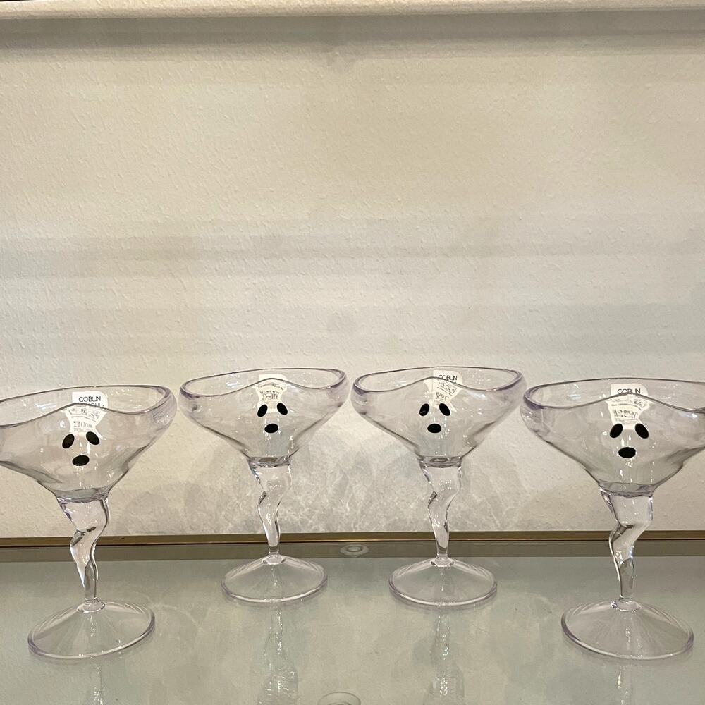 Goblin & Ghoul Set of 4 Halloween Ghost Acrylic Martini Margarita Glasses NEW